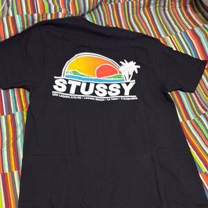 Stussy sundown, graphic logo Black Tee with Sunset fast shipping size medium